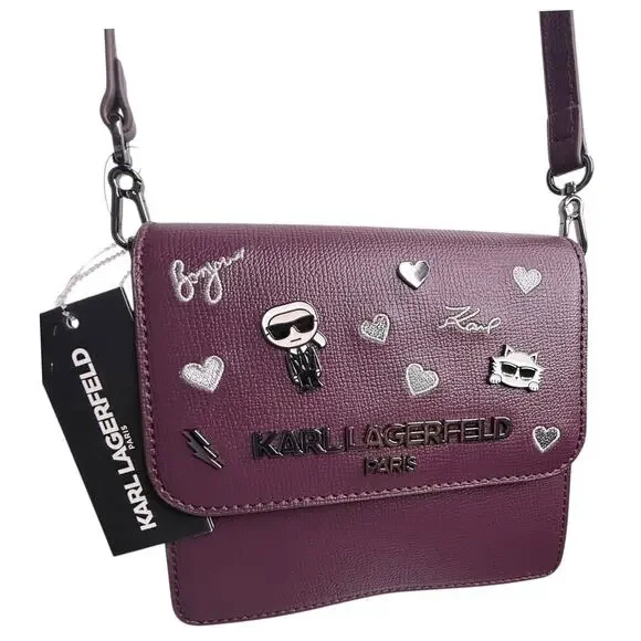 Karl Lagerfeld Vegan Leather CROSSBODY CLUTCH BAG Red Annette Cat Handbag Purse Crossbody Bags